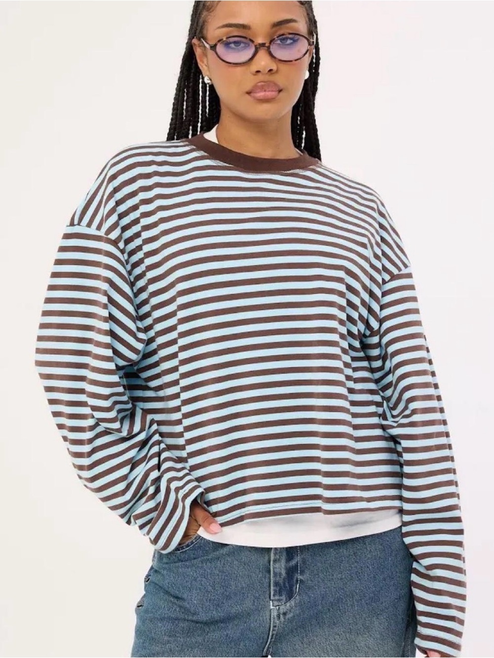 LIONESS Bloom Long Sleeve Top in Chocolate Sea Stripe Size XS